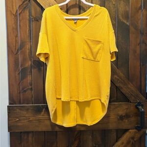 Yellow ribbed V-Neck Women's Top